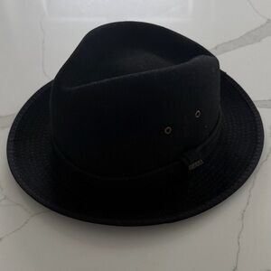 Scala Classic Black Wool Felt Fedora Hat Large Structured Brim Vintage Style